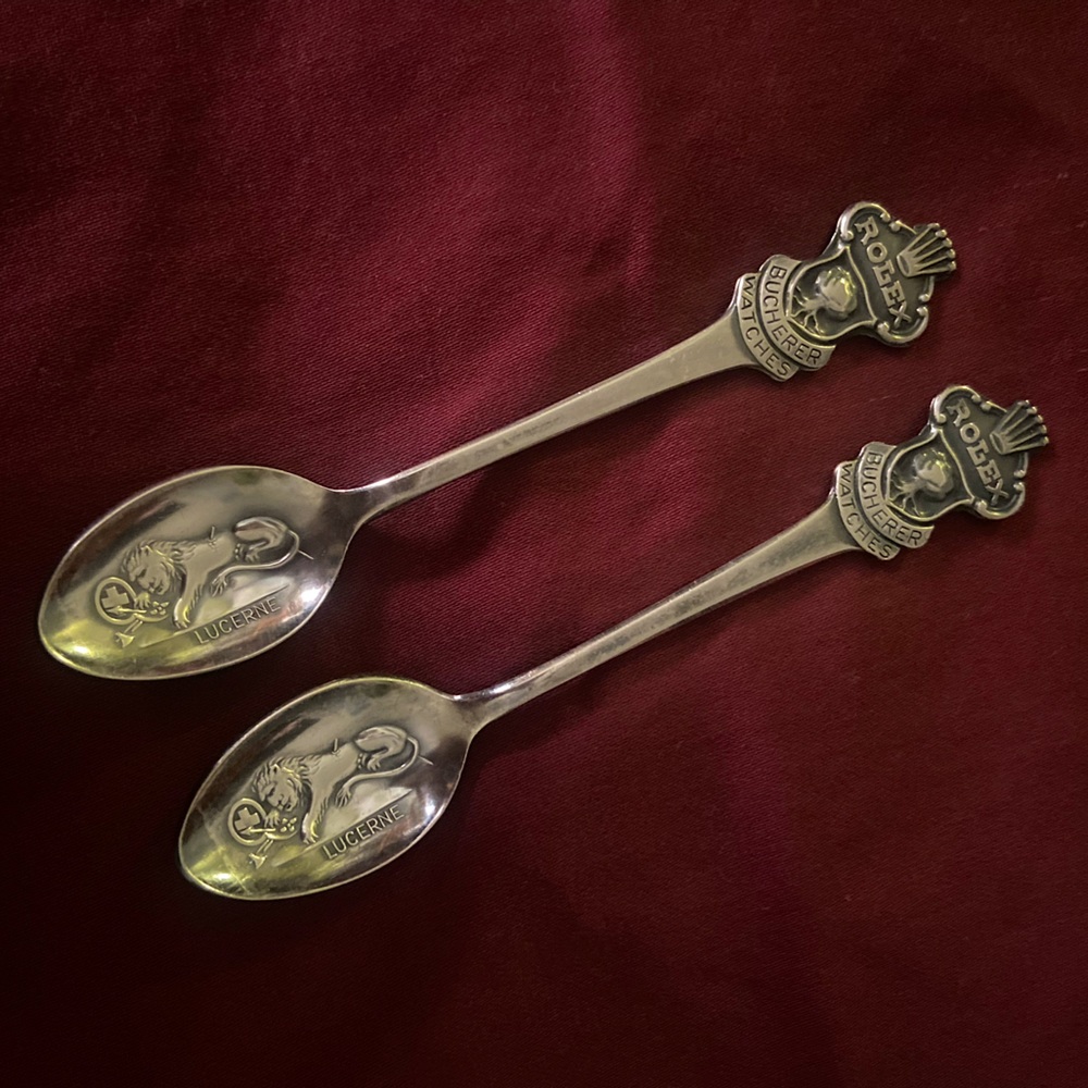Vintage Rolex Bucherer Collectors Teaspoons Pair Lion Lucerne